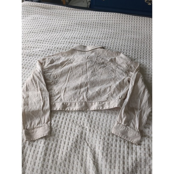 MM Lafleur Anna 2.0 Slubbed Stretch Linen Jacket Button Sz XL Cream Lightweight - Picture 4 of 13